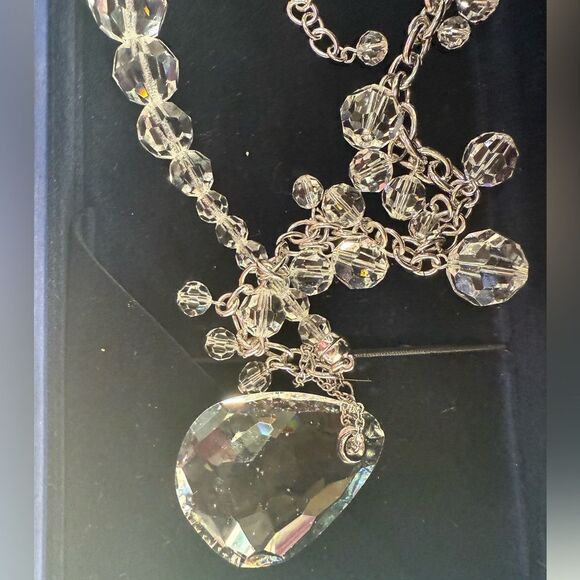 Swarovski Clear Crystal Teardrop Necklace – Rhodium Plated, Swan Logo, Boxed - Picture 11 of 15
